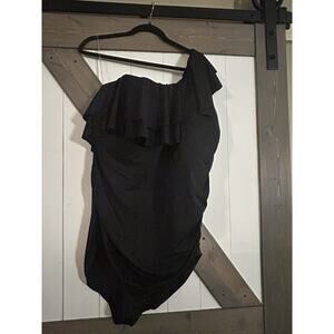 Cacique Swim One Shoulder Ruffle Swimsuit Size 26 Black NWT
